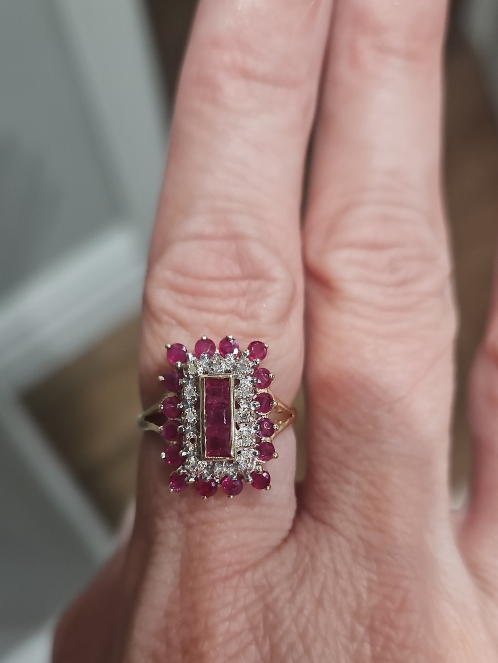 14k Golf Elegant Ruby and Diamond Halo Cocktail Ring - Gold